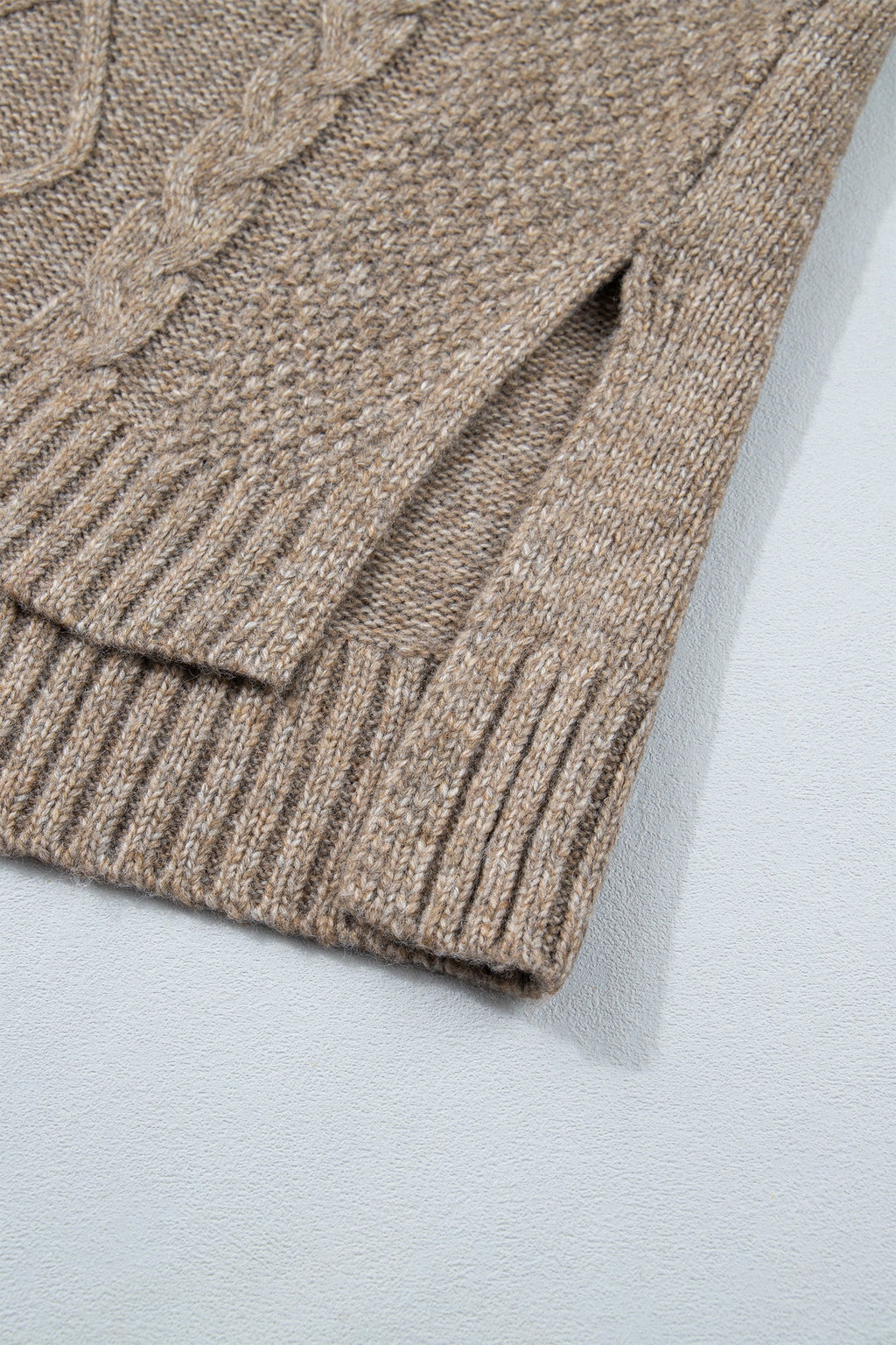 Solid Cable Knit Turtleneck Split Hem Sweater — additional view 5