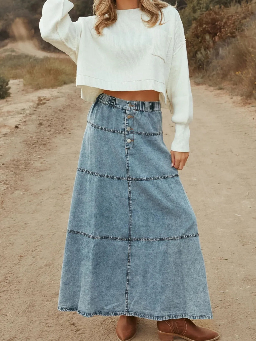 Tiered Denim Maxi Skirt — additional view 3