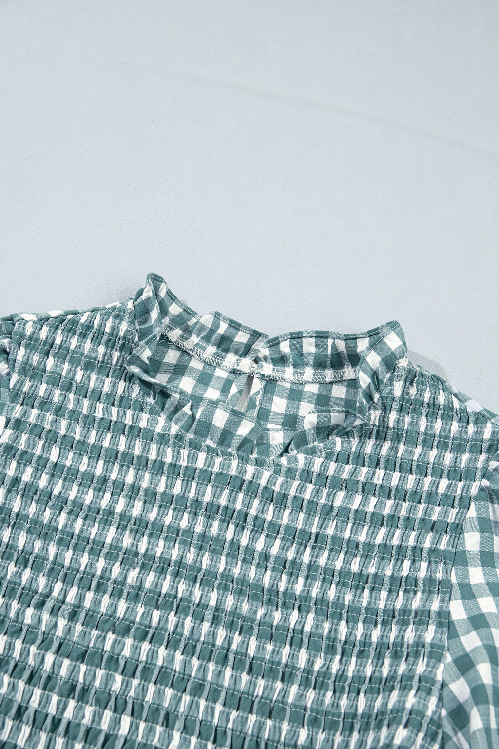 Gingham Shirred Long Sleeve Peplum Top — additional view 6