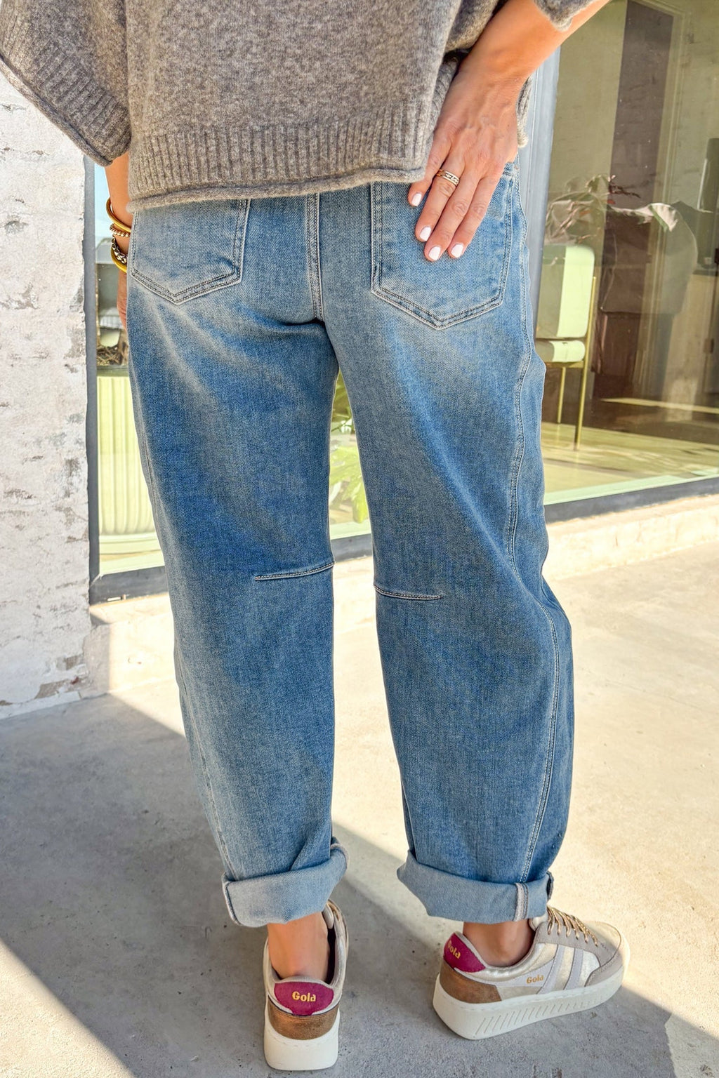 Fallon Blue Medium Wash Cuffed Barrel Jeans — additional view 2