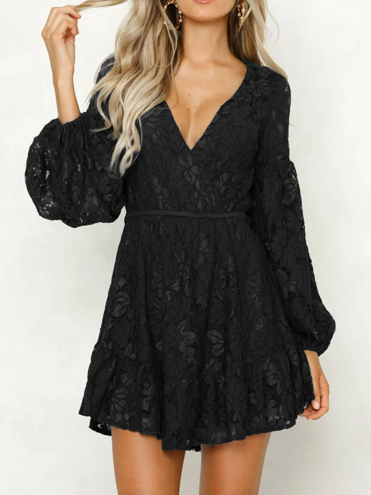 Lace Tie-Detail Mini Dress