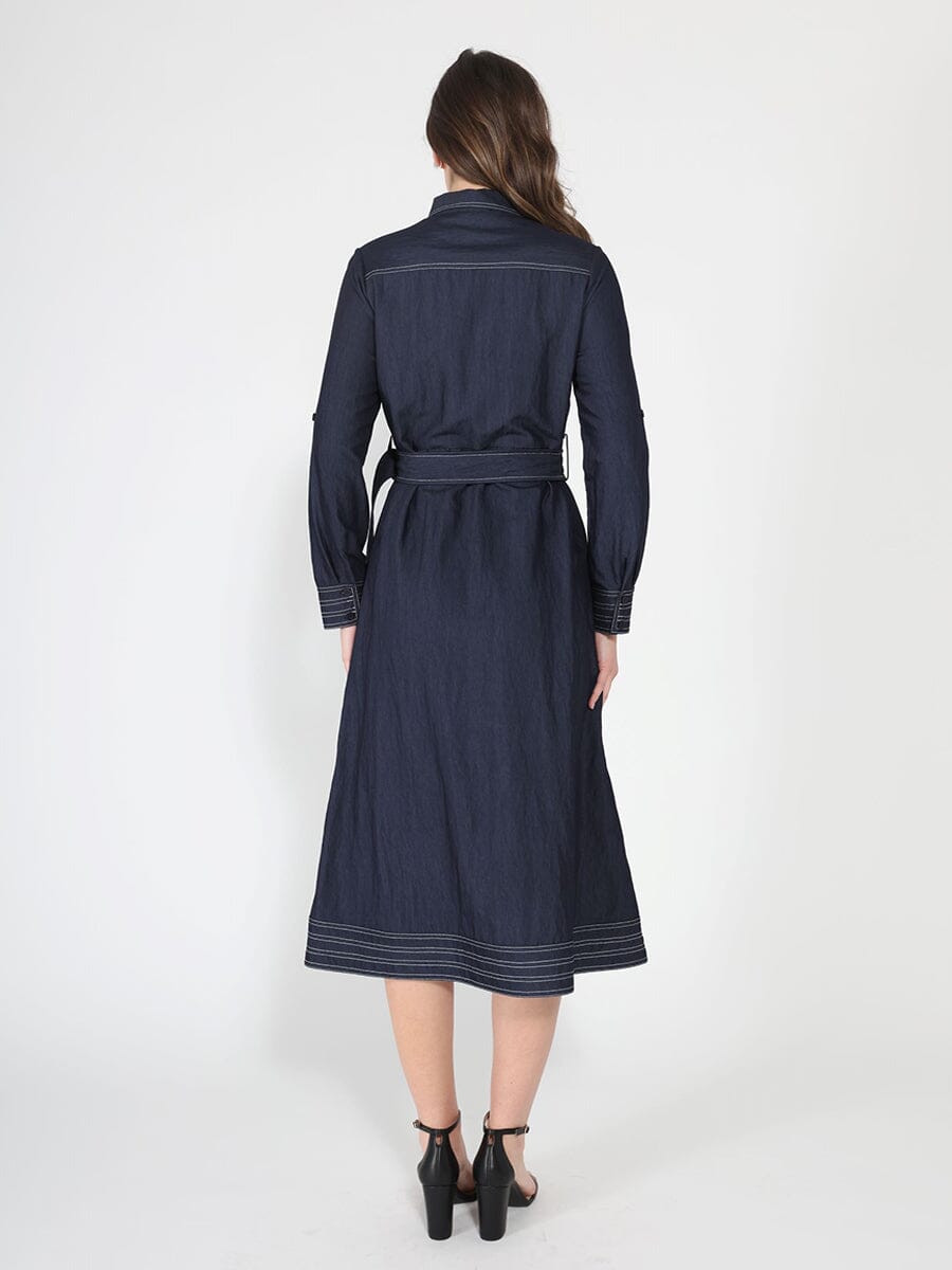 Gracia Fashion Women's Long sleeve contrast stitch denim midi dress — additional view 4